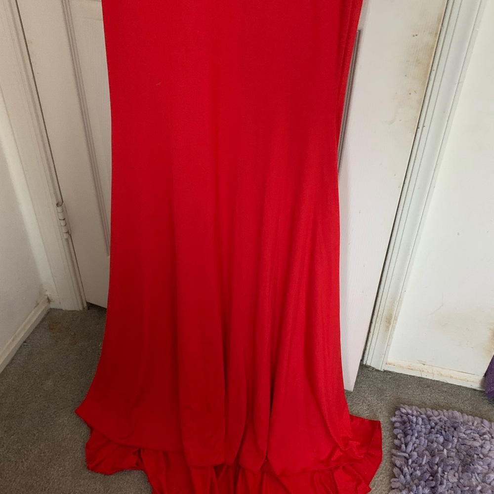 DRESS BRIGHT RED EXTRA LARGE EXTRA LONG SLEEVELESS HI-LOW BRAND NEW VERY SOFT - Picture 5 of 5